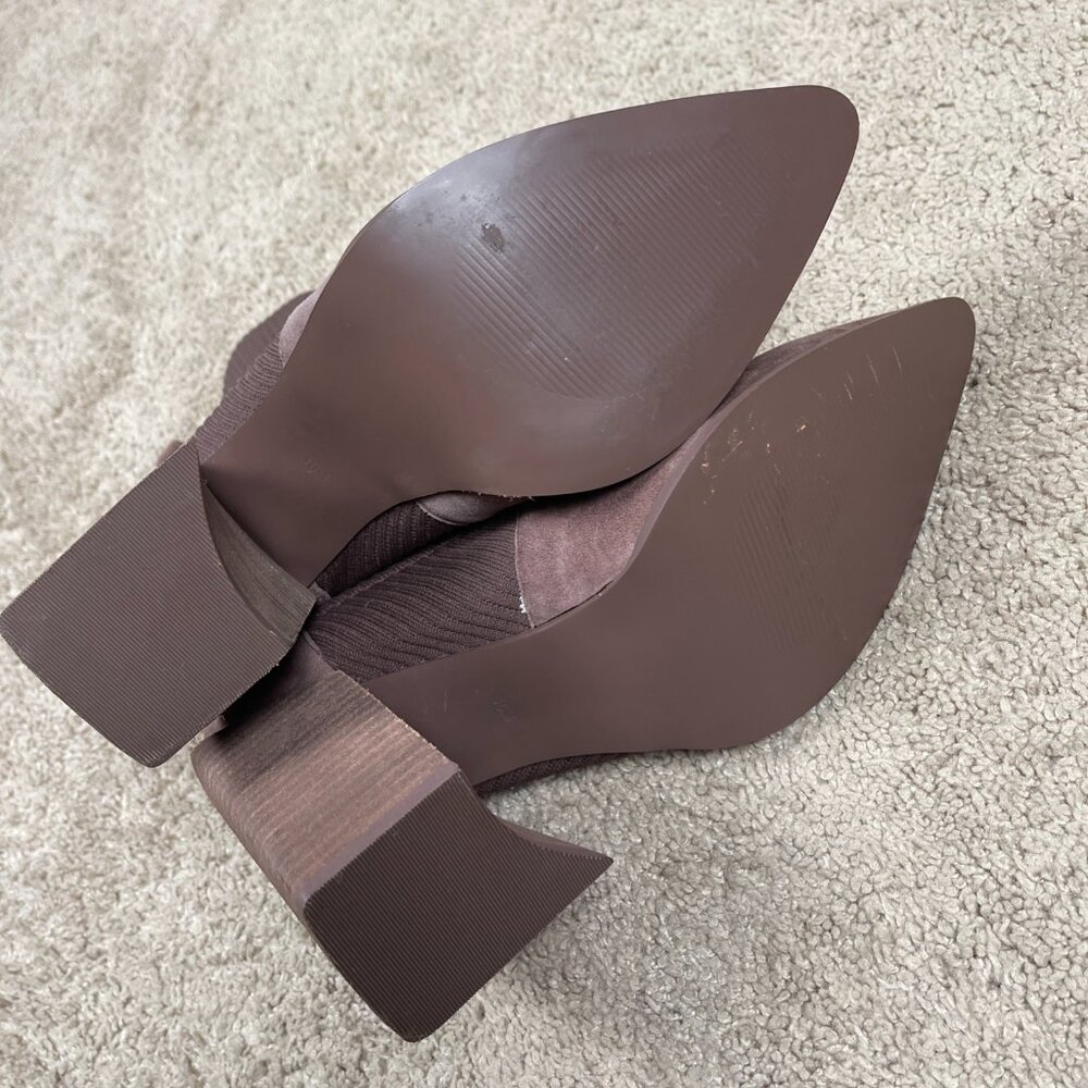 Steve Madden Boots Womens 10 Brown Tackle Block Heel Sock Ribbed Western Point - Picture 7 of 8